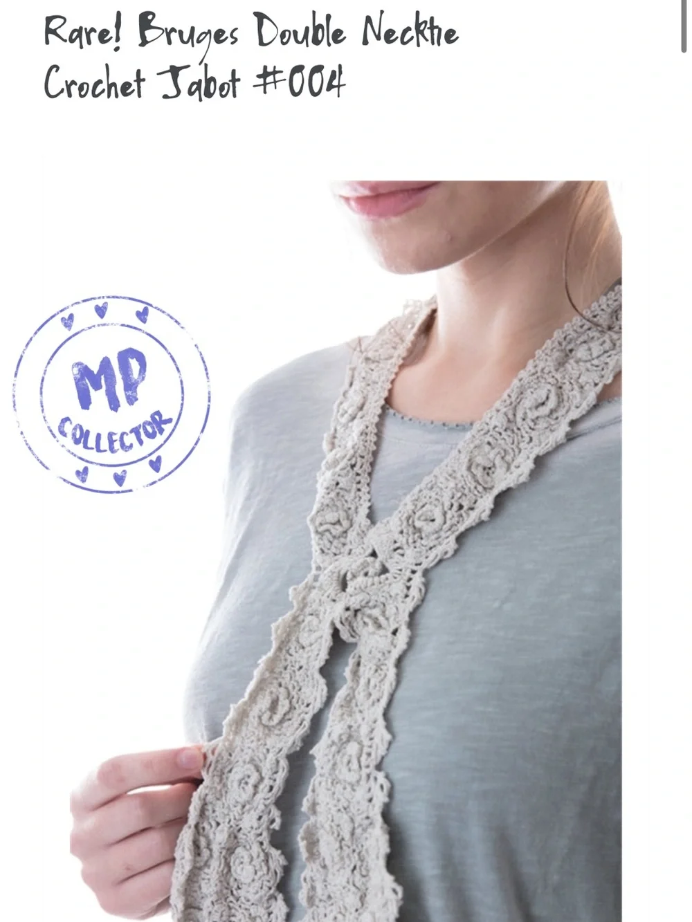 Magnolia Pearl Bruges Double Necktie  Crochet Jabot #004
